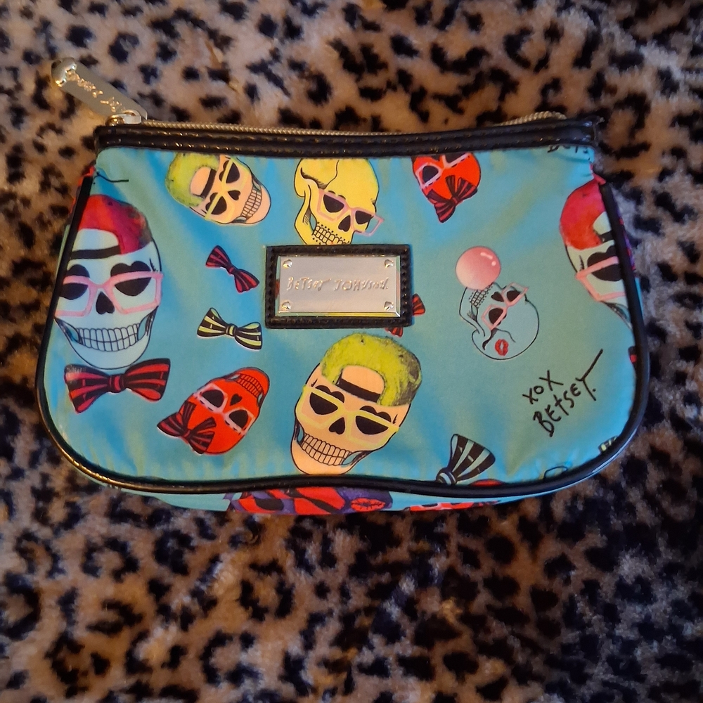 Betsey Johnson Turquoise Multi-Color Skull Kids Cosmetic Pouch
